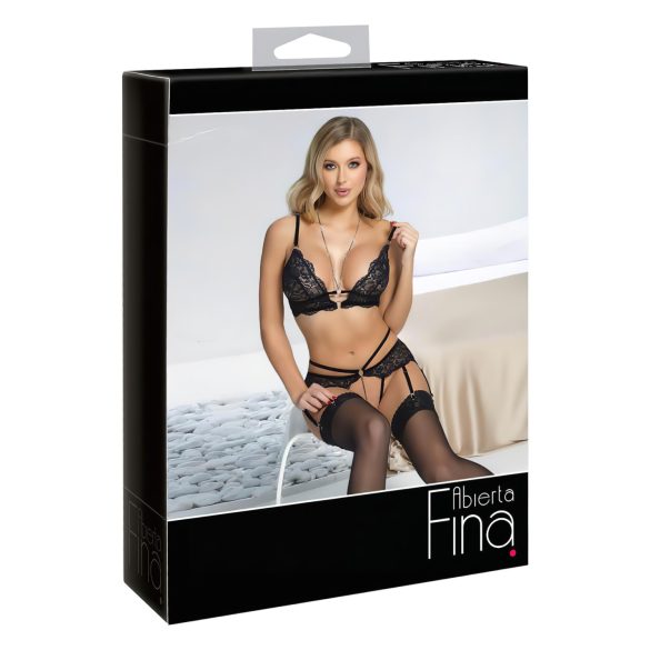 Abierta Fina - Offenes Spitzen-BH-Set (schwarz) - XL