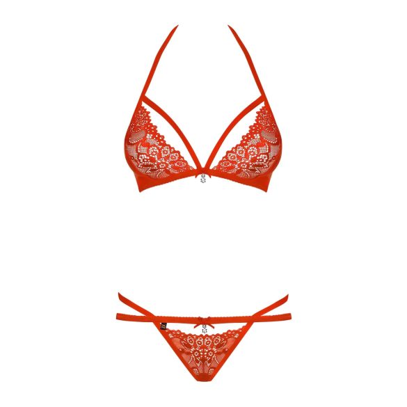 Obsessive 838-SET-3 - Rotes Spitzen-BH-Set mit Riemen - L/XL