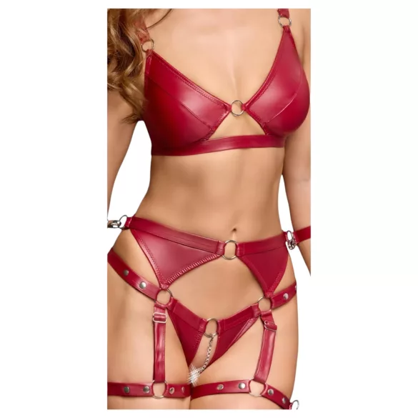 Cottelli Bondage - Glänzendes BH-Set & Handschellen (Rot)