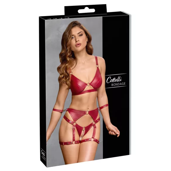 Cottelli Bondage - Glänzendes BH-Set & Handschellen (Rot) - M
