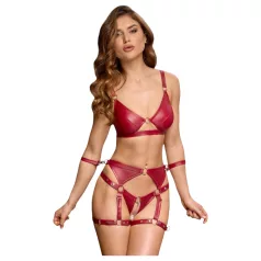   Cottelli Bondage - Glänzendes BH-Set & Handschellen (Rot) - L