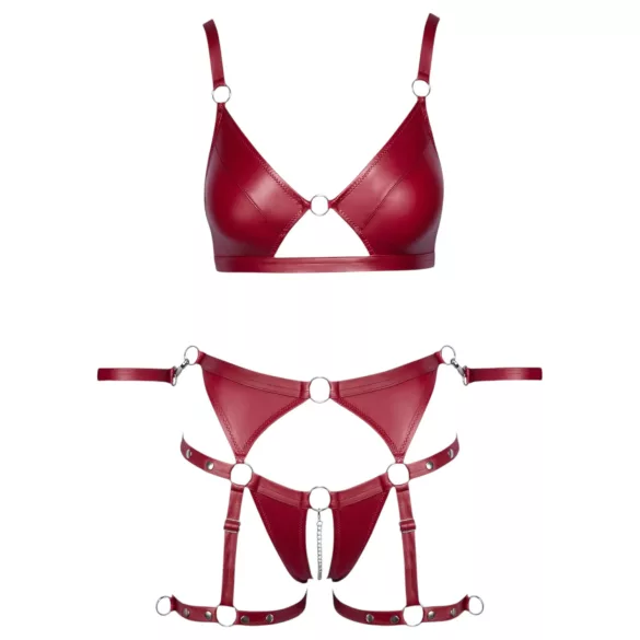 Cottelli Bondage - Glänzendes BH-Set & Handschellen (Rot) - L