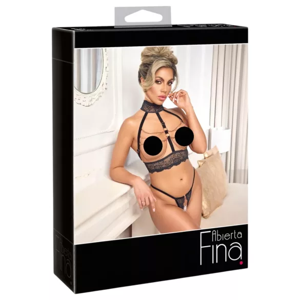 Abierta Fina - Offenes Kettendessous-Set (Schwarz)