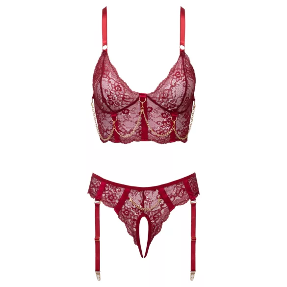 Cottelli - zweiteiliges Spitzen-Strapsset (rot) - M
