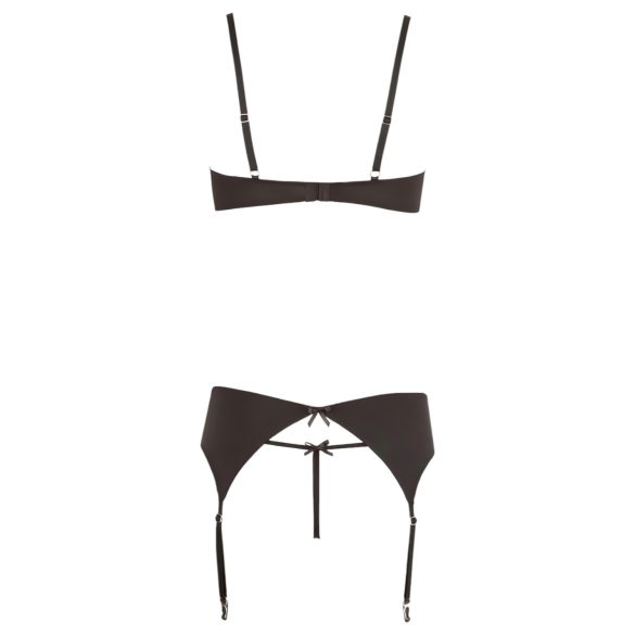 Abierta Fina - Glänzendes Schmuck-Dessous-Set (schwarz) - 85C/L