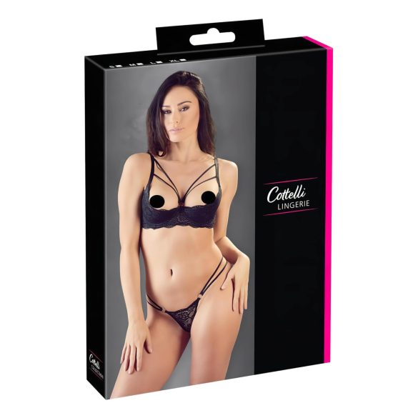 Cottelli - Riemen-BH & String mit Ringen (schwarz)
