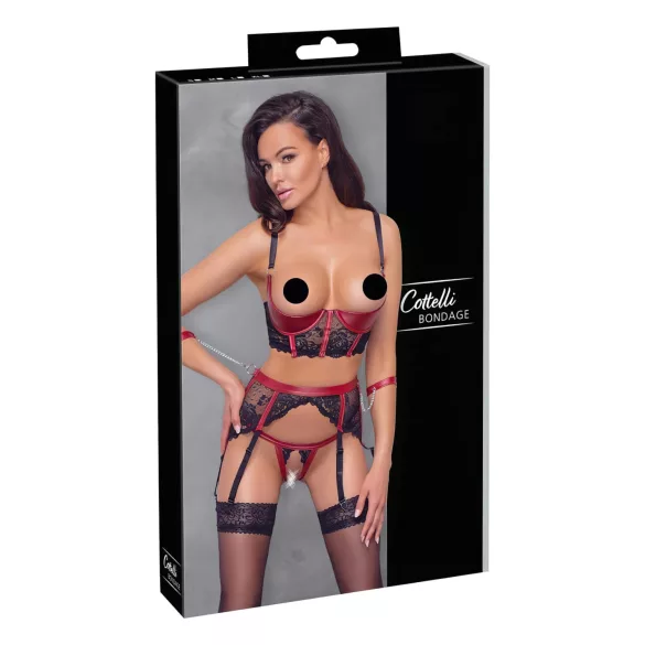 Cottelli Bondage - Mattes BH-Set mit Spitze (rot) - M