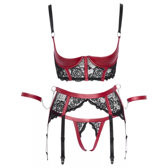 Cottelli Bondage - Mattes BH-Set mit Spitze (rot) - L