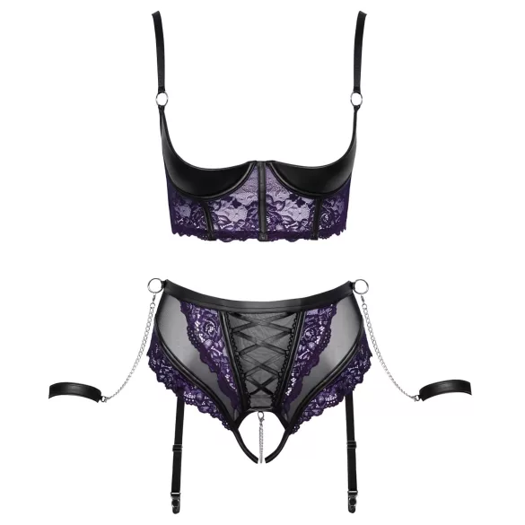 Cottelli Bondage - BH-Set mit Handschellen (schwarz-lila) - L