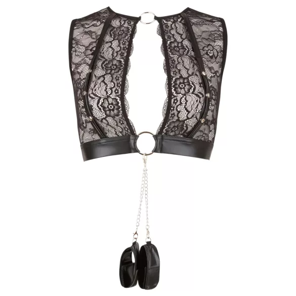 Cottelli Bondage - Spitzen‑Dessous-Set + Handschellen (4-teilig) - M
