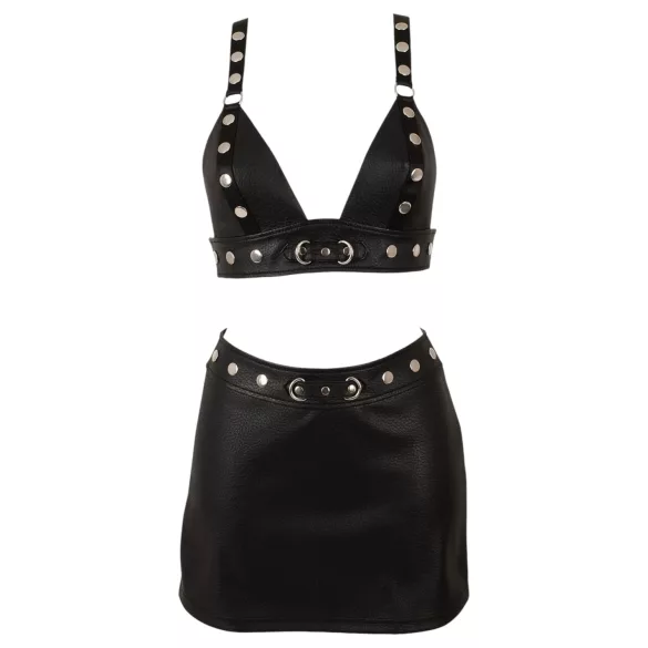 Cottelli - Kunstleder-Top und Minirock-Set (schwarz) - M