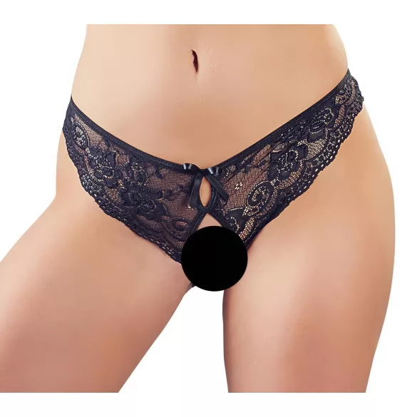 Cottelli - Spitzen-Slip mit Schleife und offenem Schritt (schwarz) - M