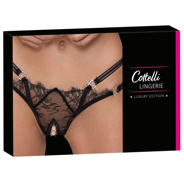 Cottelli - luxuriöser, offener, ringförmiger String (schwarz) - M/L