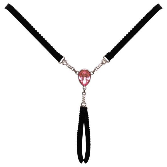 Cottelli - Offener Stringtanga mit Glitzerstein - Schwarz (S-L)