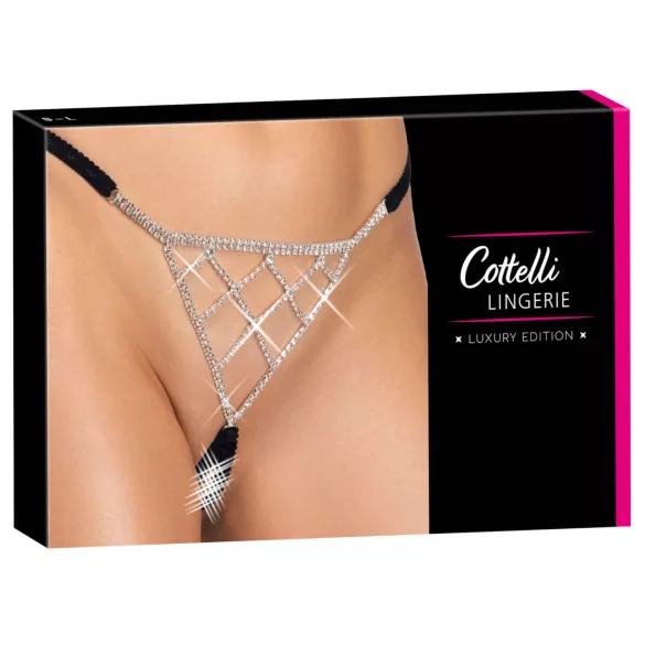 Cottelli - schwarzer, offen gestalteter String-Tanga mit silberner Verzierung (S-L)