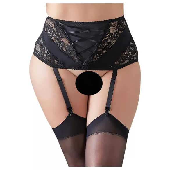 Cottelli Plus Size - Spitzen Strapshemd mit Schnürung (schwarz)