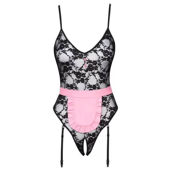 Cottelli - Transparente Dienstmädchenkostüm (schwarz-pink) - L