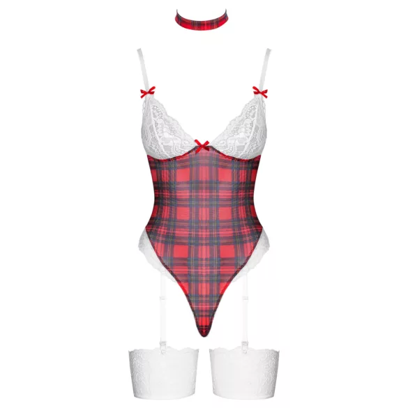 Cottelli - Kariertes Body-Set (Rot) - L