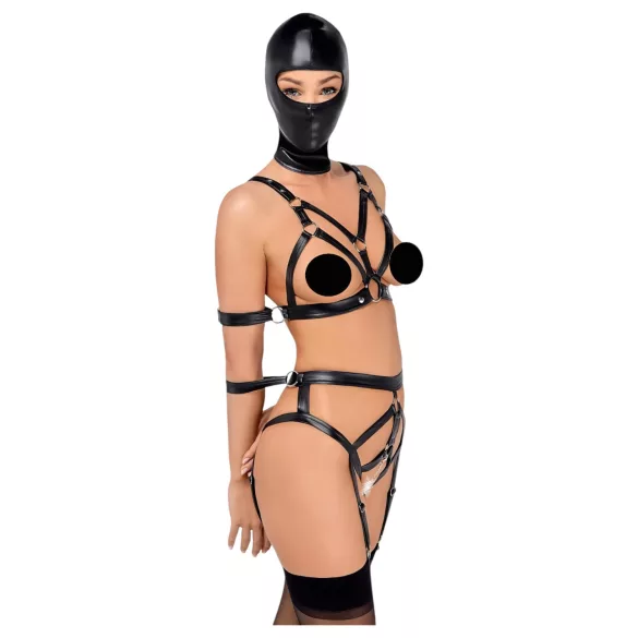 Bad Kitty - Körpergeschirr Set und Maske (schwarz) - M