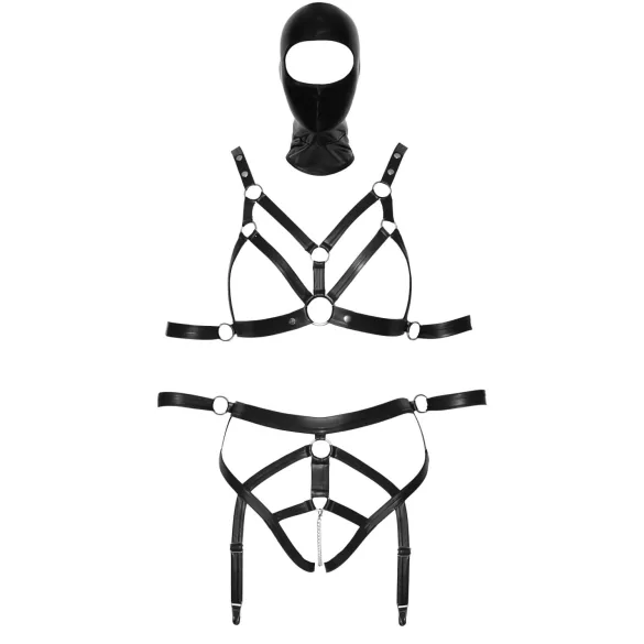 Bad Kitty - Körpergeschirr Set und Maske (schwarz) - M
