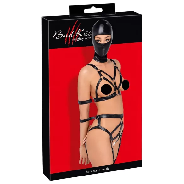 Bad Kitty - Körpergeschirr Set und Maske (schwarz) - L