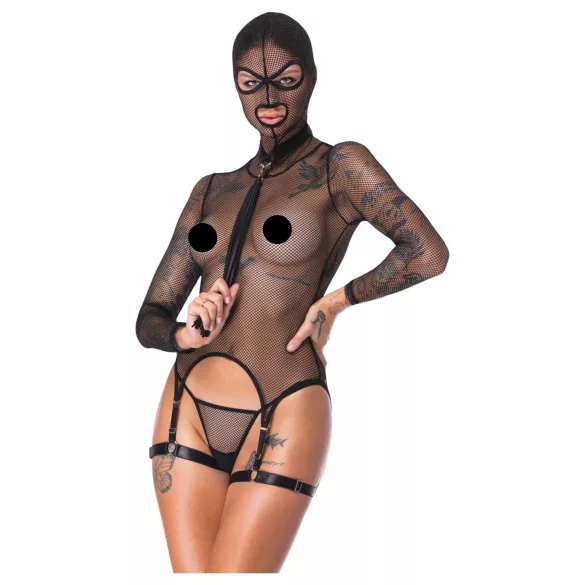 Bad Kitty - BDSM durchsichtiges Netz-Set mit Peitsche (schwarz) - M