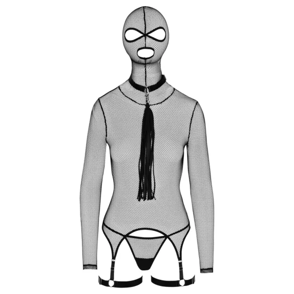 Bad Kitty - BDSM durchsichtiges Netz-Set mit Peitsche (schwarz) - L