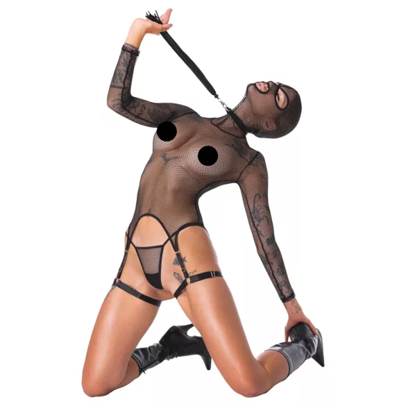 Bad Kitty - BDSM durchsichtiges Netz-Set mit Peitsche (schwarz) - L