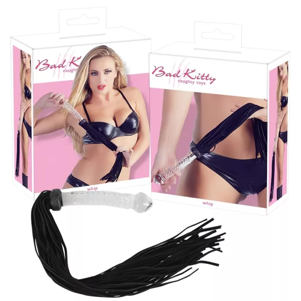 Bad Kitty - Peitsche aus Glas mit Dildo (transparent-schwarz)