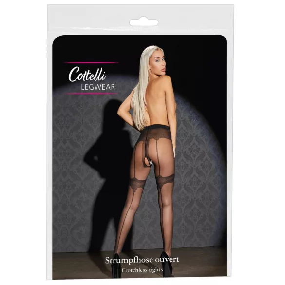 Cottelli - exklusive gemusterte, offene Strümpfe (schwarz) - 3