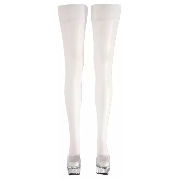 Cottelli - Satin Halterlose Strümpfe (weiß) - 5/XL