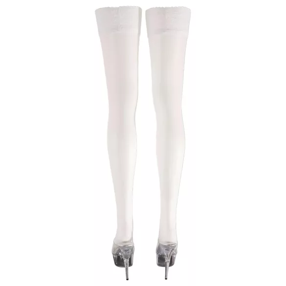 Cottelli - Satin Halterlose Strümpfe (weiß) - 5/XL