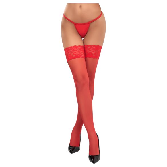 Cottelli - Spitzestrümpfe mit Blumenmuster (rot) - 3/M-L