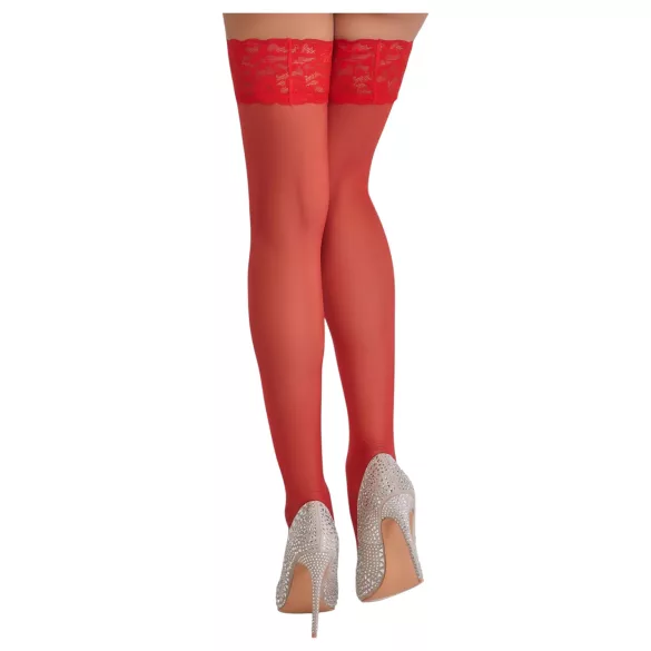 Cottelli - Spitze Strümpfe mit Blumenmuster (rot) - 3/M-L