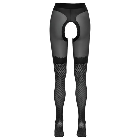Cottelli - offene Strümpfe mit Netzbesatz (schwarz)