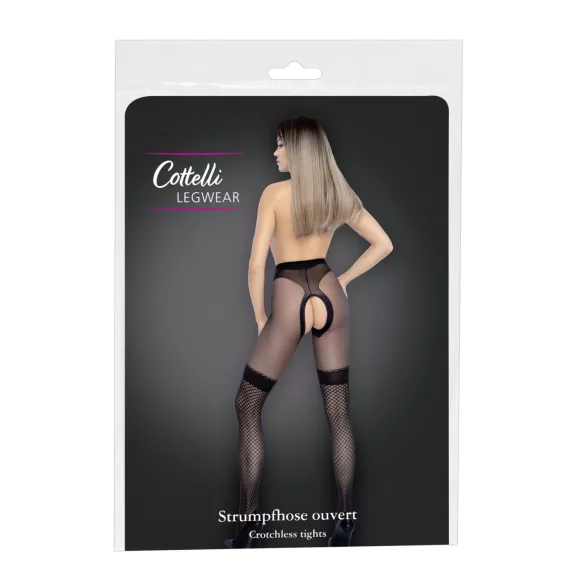 Cottelli - offene Strümpfe mit Netzbesatz (schwarz) - 3