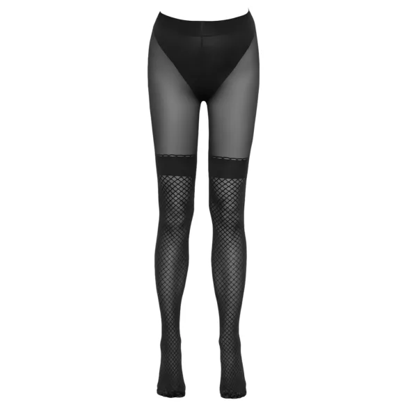 Cottelli - offene Strümpfe mit Netzbesatz (schwarz) - 3
