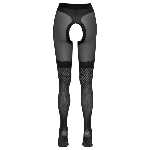 Cottelli - offene Strümpfe mit Netzbesatz (schwarz) - 3