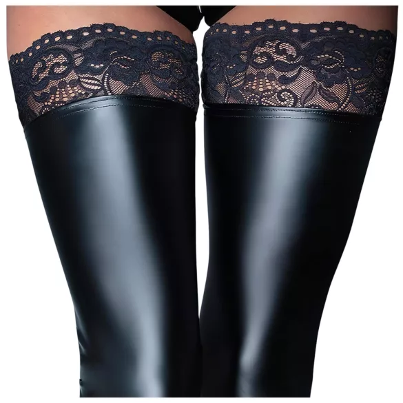 Noir - Spitze glänzende Halterlose (schwarz) - XL