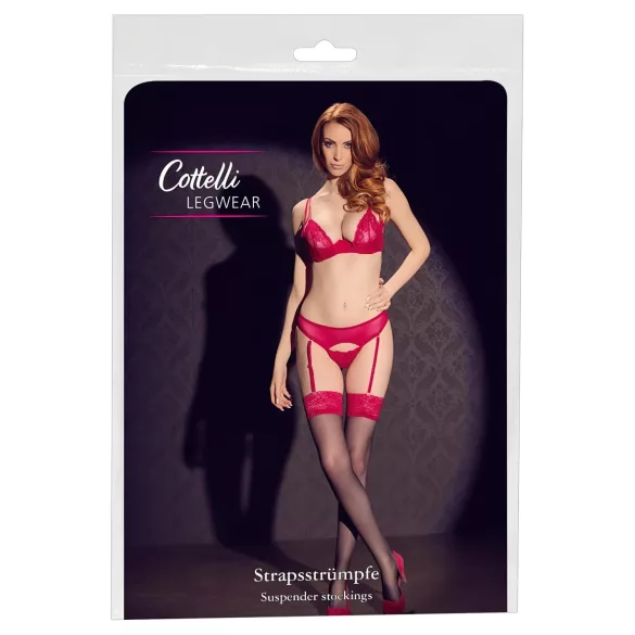 Cottelli - Strapsstrümpfe rot Spitze (schwarz) - 5