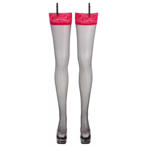 Cottelli - Strapsstrümpfe rot Spitze (schwarz) - 6