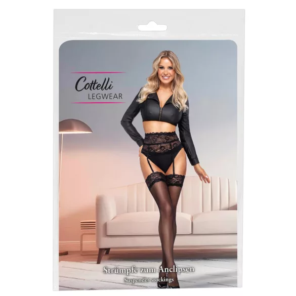Cottelli - Seidige Halterlose Strümpfe (Schwarz) - L