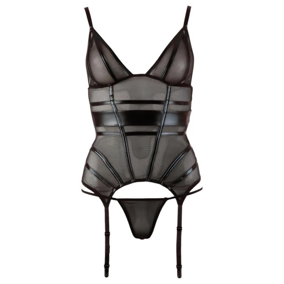 Cottelli - Glänzendes Streifen-Top, durchsichtig (schwarz) - L