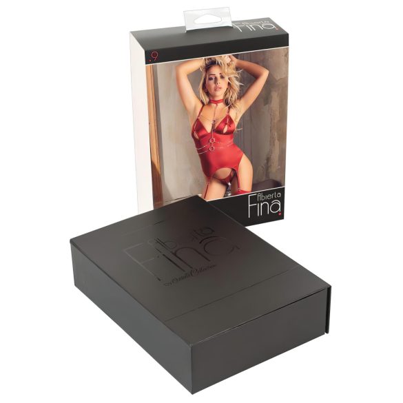 Abierta Fina - Glänzendes Ketten-Top und String (Rot)