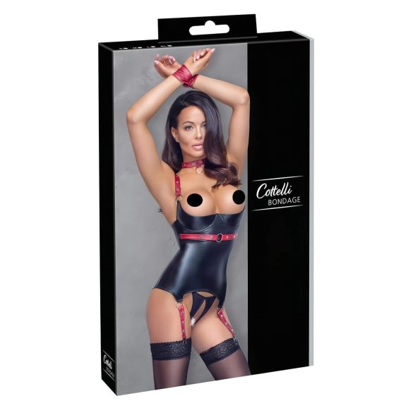 Cottelli Bondage - Glänzender Hebebh-Mieder mit Halsband (Schwarz) - L