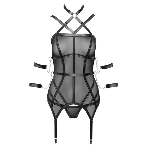 Cottelli Bondage - Oberteil mit Gurten, Handfesseln & String (schwarz) - M