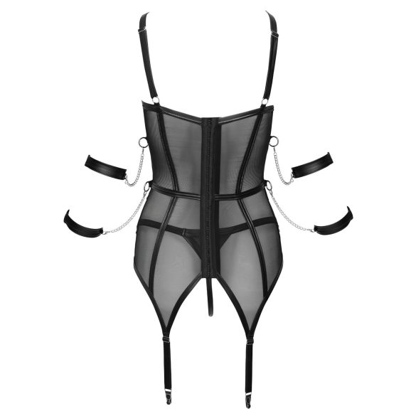 Cottelli Bondage - Oberteil mit Gurten, Handfesseln & String (schwarz) - M