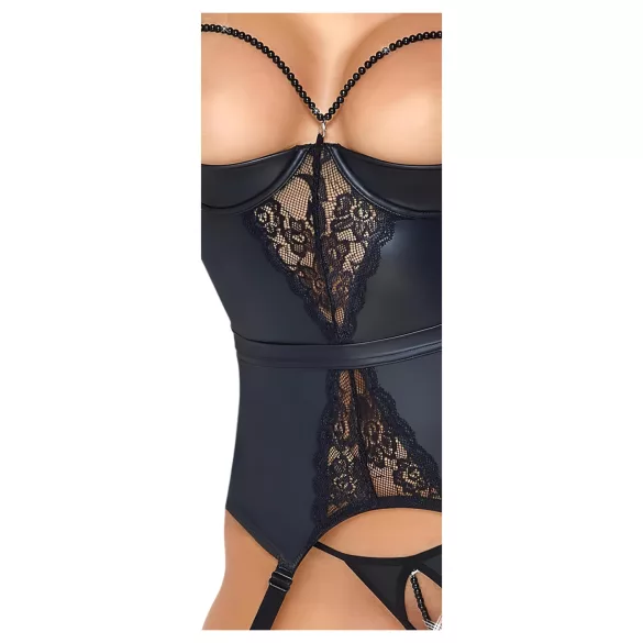 Abierta Fina - Push-up-BH mit Strumpfhalter (schwarz)