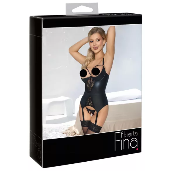 Abierta Fina - Push-up-BH mit Strumpfhalter (schwarz)