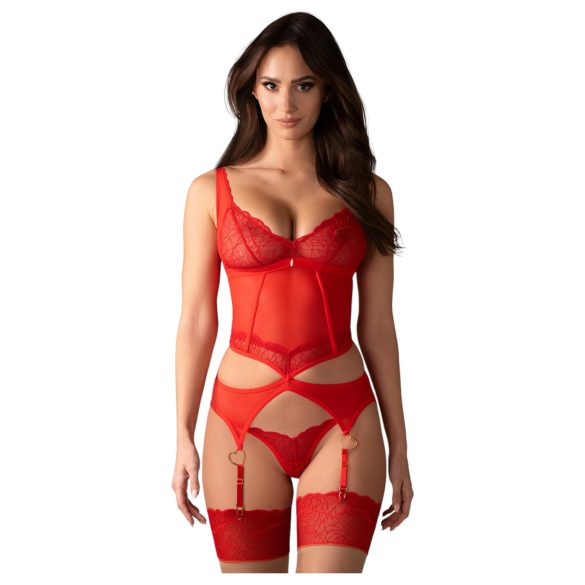 Obsessive Cupide Desir - Transparenter Spitzen-Set (Rot)